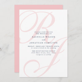 Invitación Elegante Boda rosa Monograma mínimo