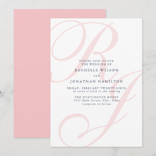 Invitación Elegante Boda rosa Monograma mínimo