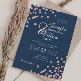 Invitación Elegante Boda  Rosa oro Confetti Navy Blu