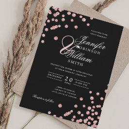 Invitación Elegante Boda  Rosa oro Confetti negro