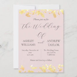 Invitación Elegante Boda rosa pastel elegante de hoja amarill