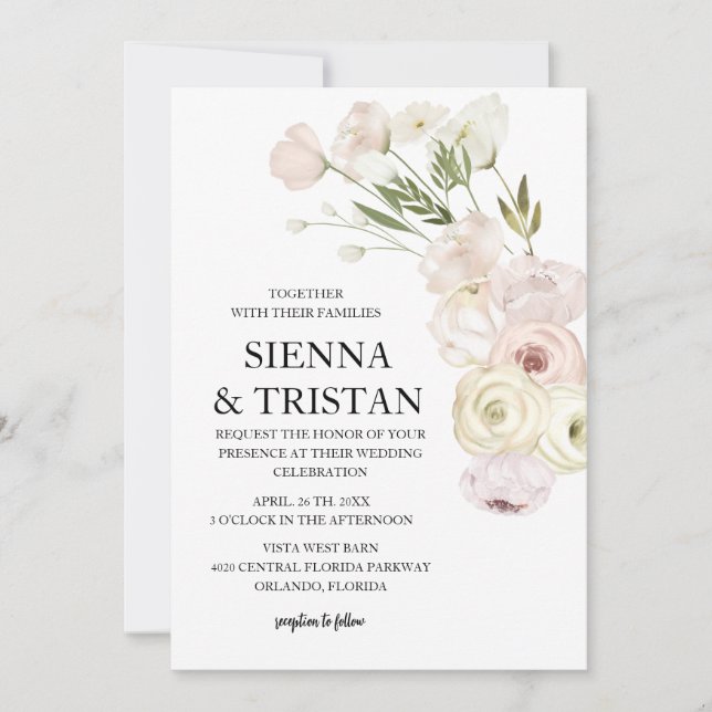Invitación Elegante Boda Rosa Peony (Anverso)