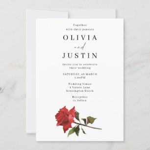 Invitación Elegante Boda Rosa Rojo