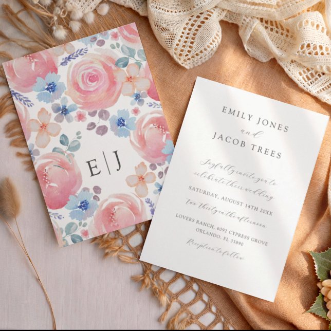 Invitación Elegante Boda rosa rosa y acuarela de lavanda (Subido por el creador)