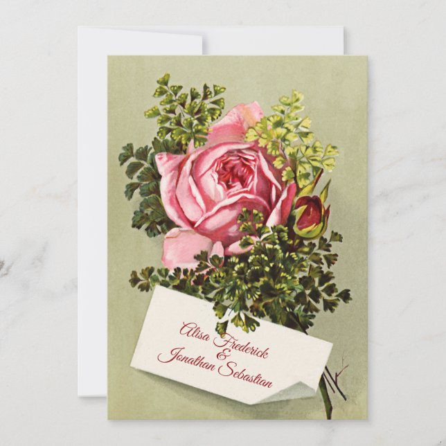 Invitación Elegante Boda rosa rosado de época (Anverso)