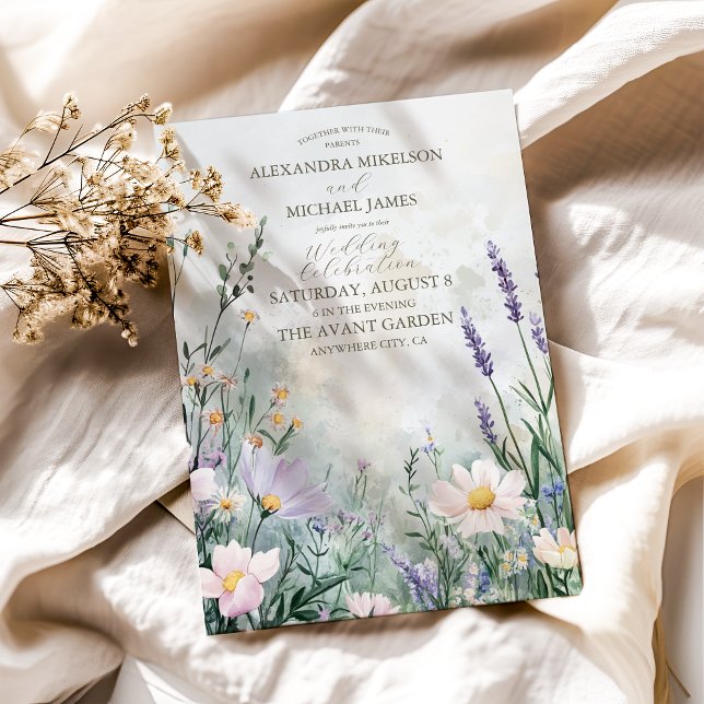 Invitación Elegante Boda rosa Rubor Meadow de flores silvestr (Subido por el creador)