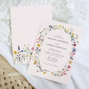 Invitación Elegante Boda rosa Rubor Meadow de flores silvestr