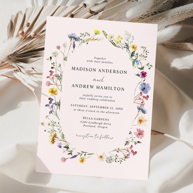 Invitación Elegante Boda rosa Rubor Meadow de flores silvestr (Subido por el creador)