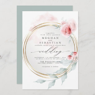 Invitación Elegante Boda Rosa Rubor Peony