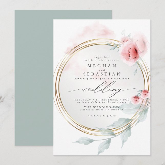 Invitación Elegante Boda Rosa Rubor Peony (Anverso / Reverso)