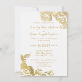 Invitación Elegante Boda Rosa simple y moderno Floral Gold