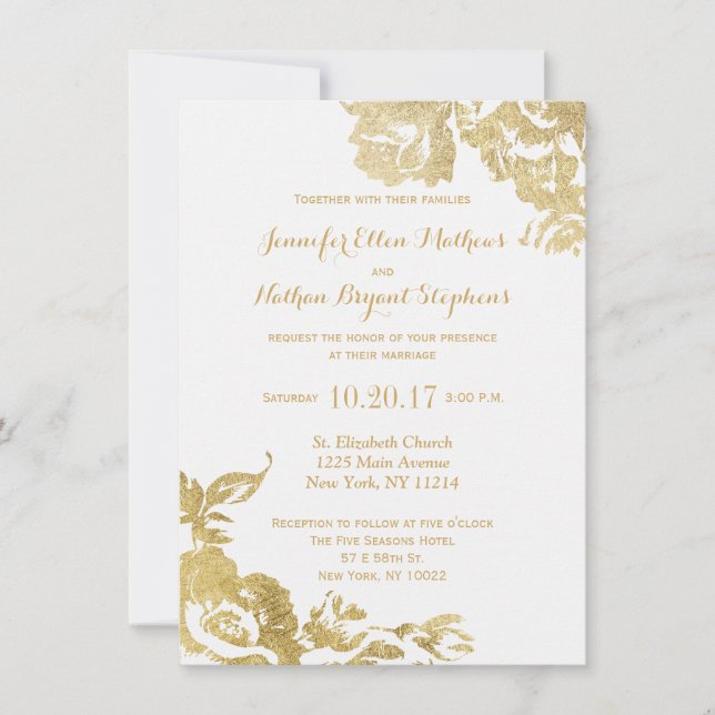 Invitación Elegante Boda Rosa simple y moderno Floral Gold (Anverso)