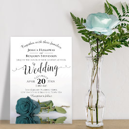 Invitación Elegante Boda Rosa Verde azulado de color turquesa