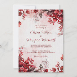 Invitación Elegante Boda rosa y floral roja
