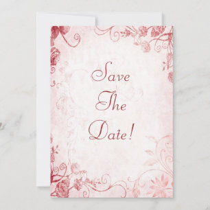 Invitación Elegante Boda Rosa y Roja Vintage Save The Date