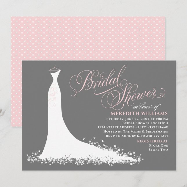 Invitación Elegante Boda rosado de carbón vegetal ducha de no (Anverso / Reverso)