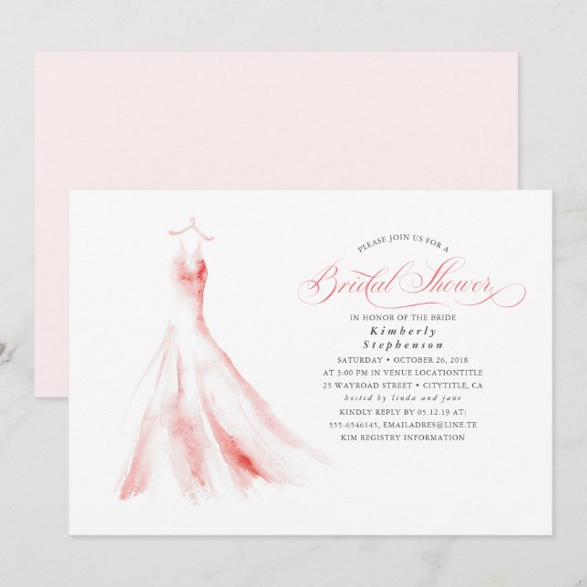 Invitación Elegante Boda rosado de ensueño, ducha de novia (Anverso / Reverso)