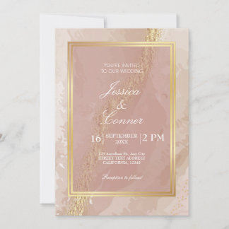 Invitación Elegante boda rosado Mármol de oro