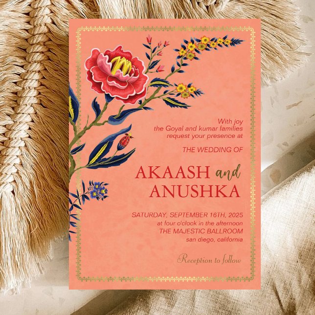 Invitación Elegante Boda rosado Rubor de Flor silvestre india (Subido por el creador)