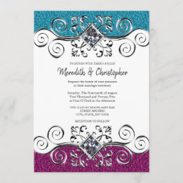 Invitación Elegante Boda rosado y azul Purpurina plateado Bli