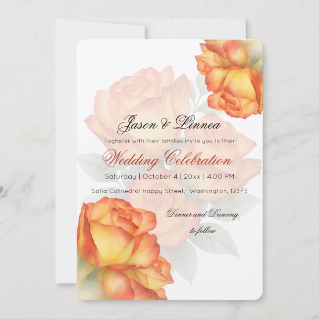 Invitación Elegante Boda Rosas de acuarela Pastel Petals (Anverso)
