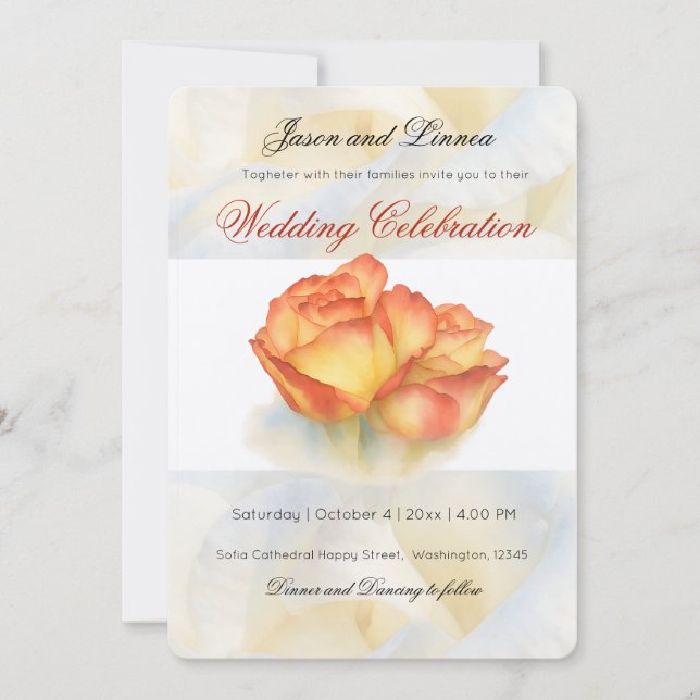 Invitación Elegante Boda Rosas de acuarela Pastel Petals (Anverso)