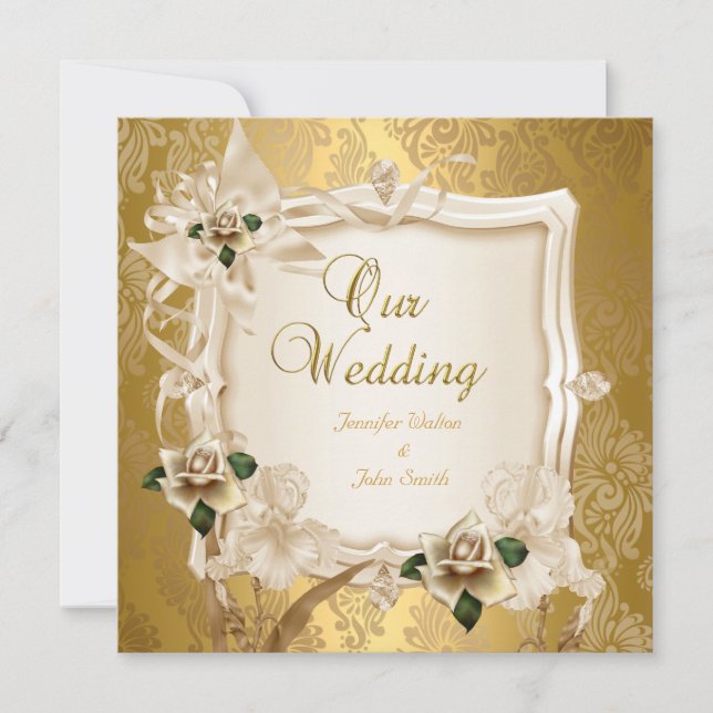 Invitación Elegante Boda Rosas de oro de la Crema Sepia (Anverso)