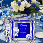 Invitación Elegante Boda Rosas florales plateados<br><div class="desc">Elegante Boda de Boda Rosas Florales Azul Plata Flores de Vidrio Champagne Flor Floral</div>