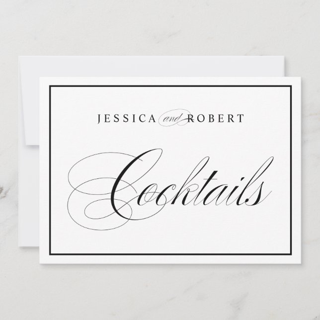 Invitación Elegante Boda Rótulo Cócteles Frontera Negra (Anverso)