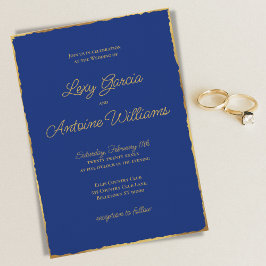 Invitación Elegante Boda Royal Blue Luxe Gold Edge