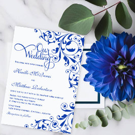 Invitación Elegante Boda Royal Blue Swirls