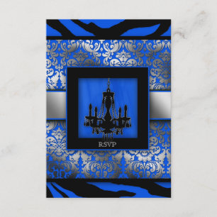 Invitación Elegante Boda RSVP Candelier Zebra Azul