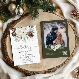 Invitación Elegante Boda RSVP de código QR de Pine de Inviern