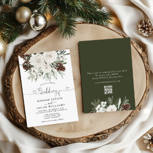 Invitación Elegante Boda RSVP de código QR de Pine de Inviern