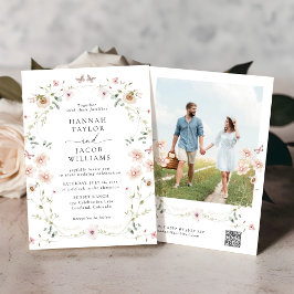 Invitación Elegante Boda RSVP de código QR floral floral silv