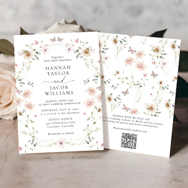 Invitación Elegante Boda RSVP de código QR floral floral silv (Subido por el creador)