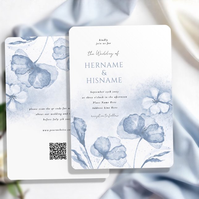 Invitación Elegante Boda RSVP de Floral Azul Dusty (Subido por el creador)