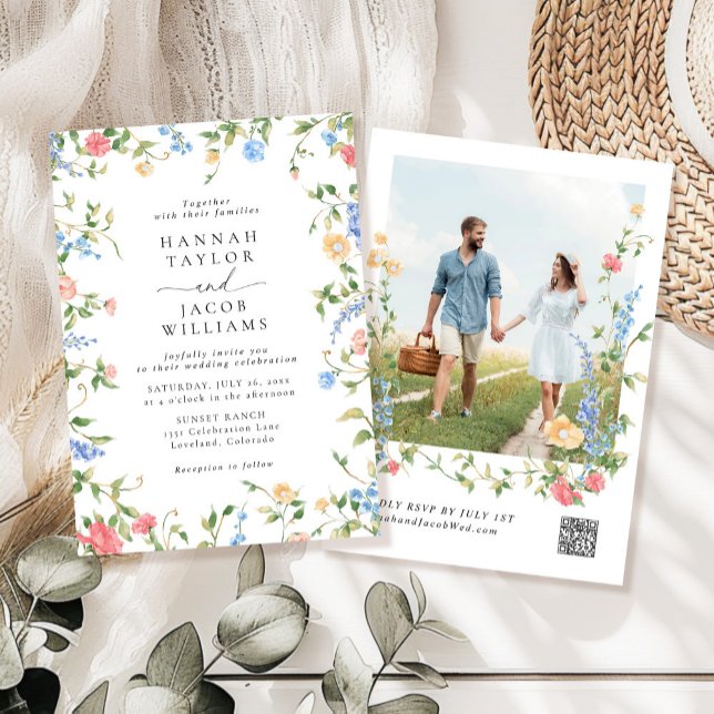 Invitación Elegante Boda RSVP de Foto de Flor silvestre Códig (Subido por el creador)