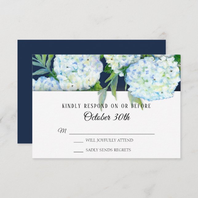 Invitación Elegante Boda RSVP de la Marina Floral de Hydrange (Anverso / Reverso)
