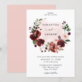 Invitación Elegante Boda Rubor Burgundy Floral Wreath