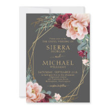 Elegante Boda Rubor Burgundy Gray Gold Peony