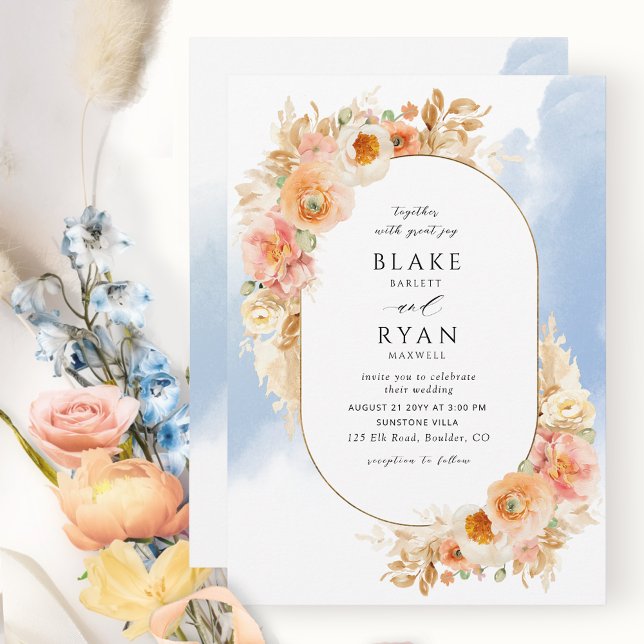 Invitación Elegante Boda Rubor Cream y Blue Oval (Subido por el creador)