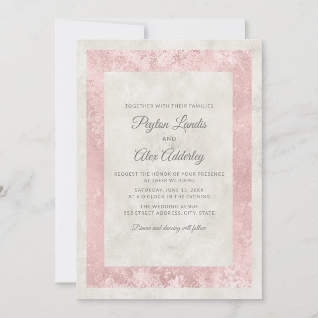 Invitación Elegante Boda Rubor de Crema de Marfil Rosa (Anverso)