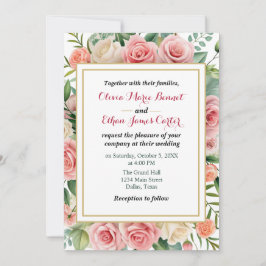 Invitación Elegante Boda Rubor Floral Gold Frame