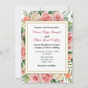 Invitación Elegante Boda Rubor Floral Gold Frame