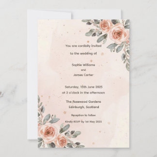 Invitación Elegante Boda Rubor Floral Watercolor