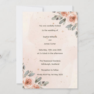 Invitación Elegante Boda Rubor Floral Watercolor
