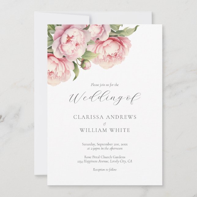 Invitación Elegante Boda Rubor Floral White Modern Script (Anverso)