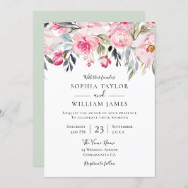 Invitación Elegante Boda Rubor & Greenery Floral Watercolor