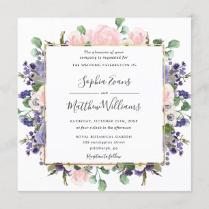 Invitación Elegante Boda Rubor Lavender Purple Floral Gold